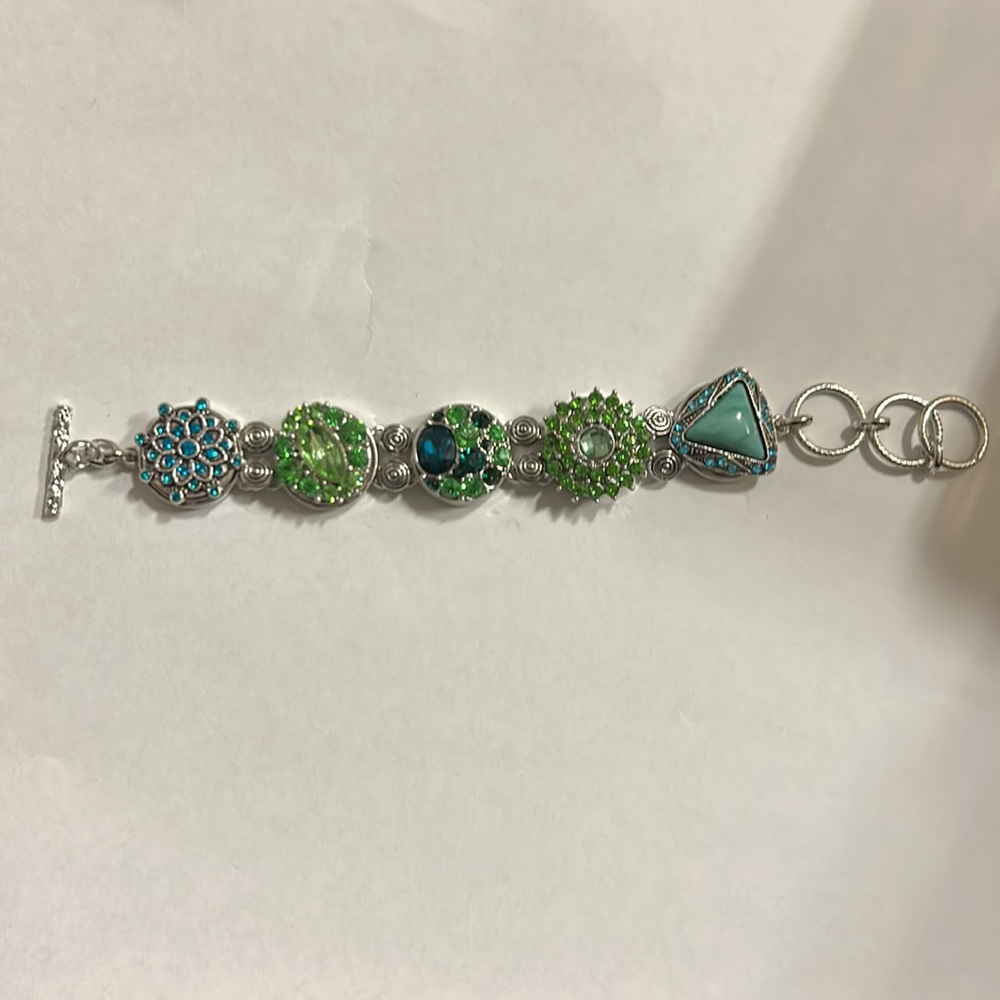 Snap it jewelry bracelet with beautiful green and blue design.